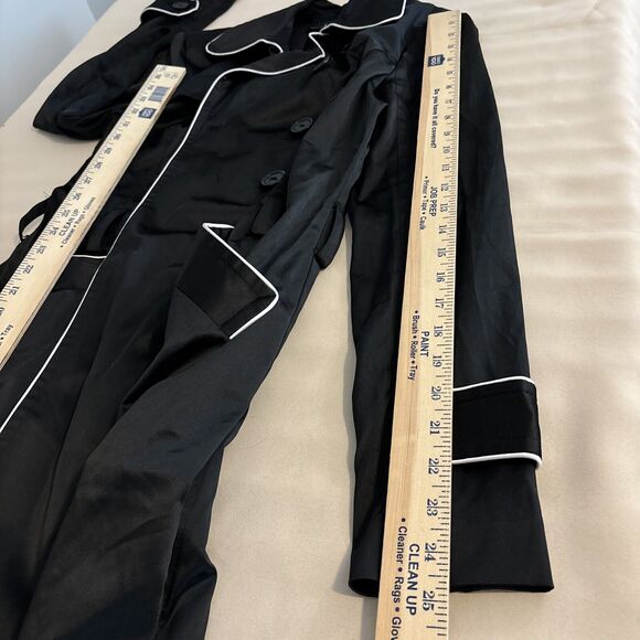 iz Byer California Black Trench Jacket S Padded Shoulder Pockets Button Front - Picture 13 of 14